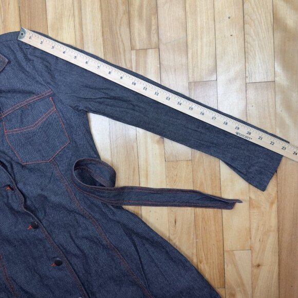 HOLT RENFREW Vtg Y2K Long Denim Gray Jeans Jacket button-down Tie Waist sz 2 - Picture 15 of 16